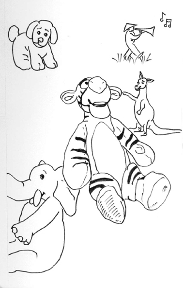 drawing of stuffed animals